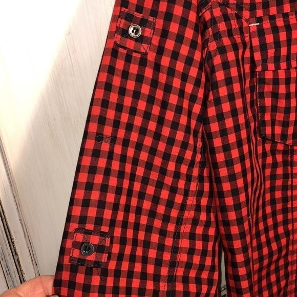 Men’s Sovereign CODE  Black and Red Gingham Top Stitching Detailing Button Down - Picture 7 of 13